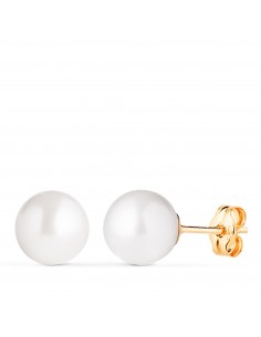 18K PENDIENTES ORO AMARILLO PERLA CULTIVADA 8 - 8 5 MM CON CASQUILLA CIERRE PRESION