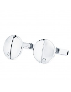 GEMELOS ORO BLANCO REDONDOS MATE BRILLO 15MM. CIRCONITAS CIERRE RÍGIDO OSCILANTE