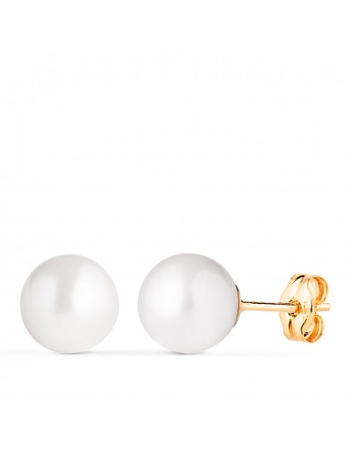 18K PENDIENTES ORO AMARILLO PERLA CULTIVADA 8 - 8 5 MM CON CASQUILLA CIERRE PRESION