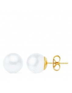 18K PENDIENTES ORO AMARILLO PERLA CULTIVADAS REDONDAS  9-9.5 MM CIERRE PRESION