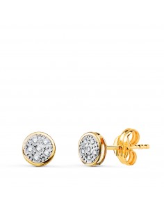 18K PENDIENTES ORO BICOLOR REDONDOS CON CIRCONITAS: MEDIDA: 5X5MM. CIERRE PRESION