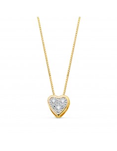 18K COLLAR ORO BICOLOR CORAZON CON CIRCONITAS 5MM CADENA 42 CM C. AMOR
