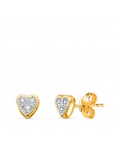 18K PENDIENTES ORO BICOLOR CORAZON CON CIRCONITAS: MEDIDA: 5X5MM. CIERRE PRESION