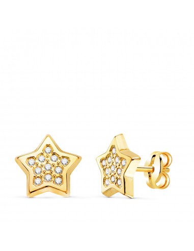 18K PENDIENTES ORO AMARILLO ESTRELLAS CON CIRCONITA 9X9 MM. CIERRE PRESION
