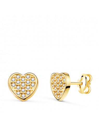 18K PENDIENTES ORO AMARILLO CORAZON CON CIRCONITAS. MEDIDA: 7 X 7 MM. CIERRE PRESION