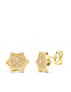 18K PENDIENTES ORO AMARILLO ESTRELLAS CON CIRCONITAS 7 X 6 5 MM. CIERRE PRESION