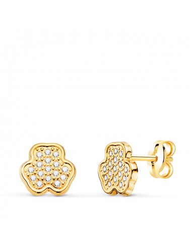 18K PENDIENTES ORO AMARILLO TREBOL CON CIRCONITA 7X6 5 MM. CIERRE PRESION