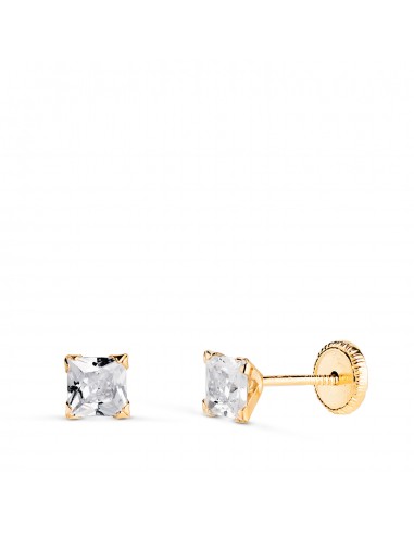 18K PENDIENTES ORO AMARILLO CIRCONITA CUADRADA CON 4 GARRAS. ANCHO: 3 5MM. CIERRE TUERCA