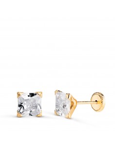 18K PENDIENTES ORO AMARILLO CIRCONITA CUADRADA CON 4 GARRAS. ANCHO: 6MM. CIERRE TUERCA