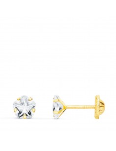 18K PENDIENTES ORO AMARILLO CIRCONITA FLOR 5X5 MM CIERRE TUERCA