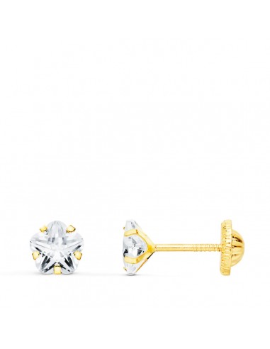 18K PENDIENTES ORO AMARILLO CIRCONITA FLOR 5X5 MM CIERRE TUERCA
