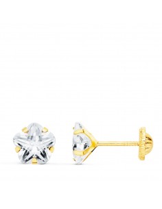 18K PENDIENTES ORO AMARILLO CIRCONITA FLOR 6X6 MM CIERRE TUERCA