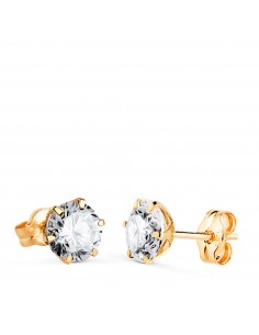 18K PENDIENTES ORO AMARILLO 6 GARRAS CON CIRCONITA. ANCHO: 6 MM CIERRE PRESION