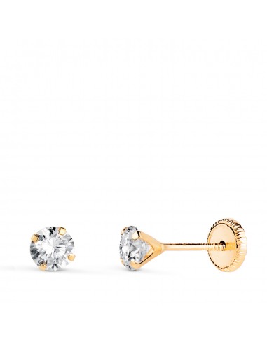 18K PENDIENTES ORO AMARILLO 4 GARRAS CON CIRCONITA. ANCHO: 4 MM CIERRE TUERCA