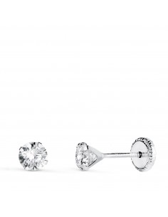 18K PENDIENTES ORO BLANCO 4 GARRAS CON CIRCONITA. ANCHO: 4 MM CIERRE TUERCA