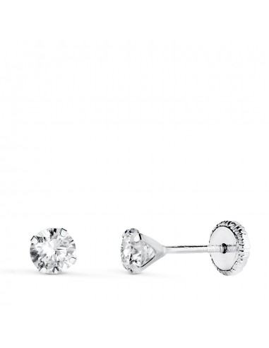 18K PENDIENTES ORO BLANCO 4 GARRAS CON CIRCONITA. ANCHO: 4 MM CIERRE TUERCA