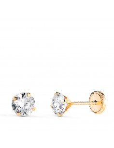 18K PENDIENTES ORO AMARILLO 4 GARRAS CON CIRCONITA. ANCHO: 5 MM CIERRE TUERCA