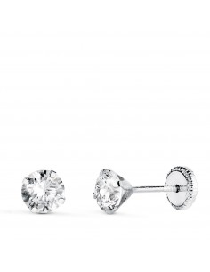 18K PENDIENTES ORO BLANCO 4 GARRAS CON CIRCONITA. ANCHO: 5 MM CIERRE TUERCA