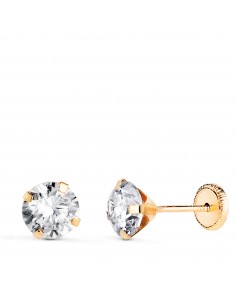 18K PENDIENTES ORO AMARILLO 4 GARRAS CON CIRCONITA. ANCHO: 6 MM CIERRE TUERCA