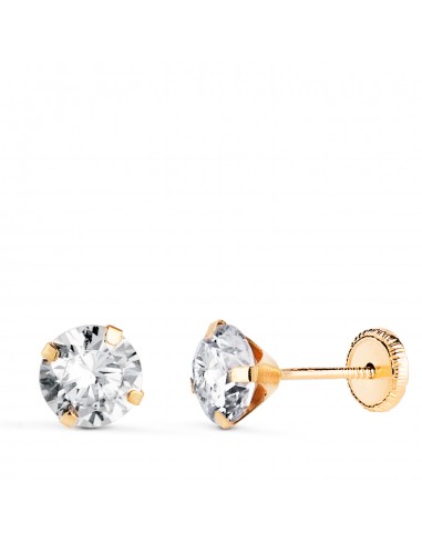 18K PENDIENTES ORO AMARILLO 4 GARRAS CON CIRCONITA. ANCHO: 6 MM CIERRE TUERCA