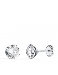 18K PENDIENTES ORO BLANCO 4 GARRAS CON CIRCONITA. ANCHO: 6 MM CIERRE TUERCA