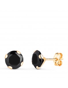 18K PENDIENTES ORO AMARILLO 4 GARRAS CON CIRCONITA NEGRA. ANCHO: 7 MM CIERRE PRESION
