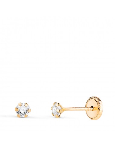 18K PENDIENTES ORO AMARILLO 6 GARRAS CON CIRCONITA. ANCHO: 3 MM CIERRE TUERCA