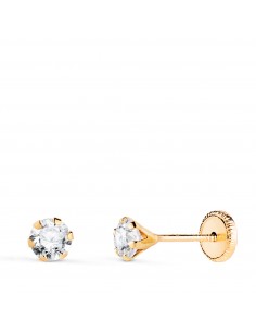 18K PENDIENTES ORO AMARILLO 6 GARRAS CON CIRCONITA. ANCHO: 4 MM CIERRE TUERCA