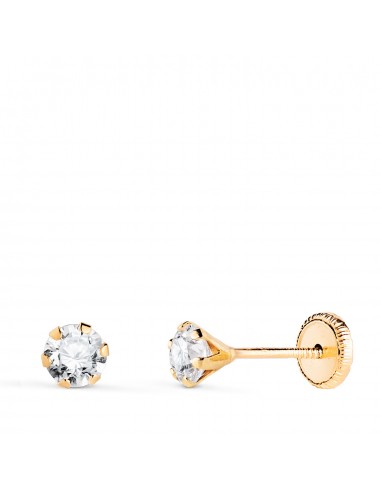18K PENDIENTES ORO AMARILLO 6 GARRAS CON CIRCONITA. ANCHO: 4 MM CIERRE TUERCA