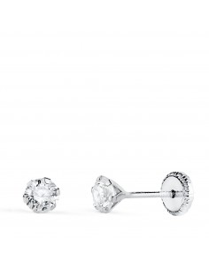 18K PENDIENTES ORO BLANCO 6 GARRAS CON CIRCONITA. ANCHO: 4 MM CIERRE TUERCA