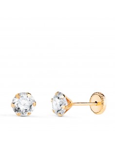 18K PENDIENTES ORO AMARILLO 6 GARRAS CON CIRCONITA. ANCHO: 5 MM CIERRE TUERCA