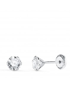 18K PENDIENTES ORO BLANCO 6 GARRAS CON CIRCONITA. ANCHO: 5 MM CIERRE TUERCA