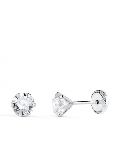 18K PENDIENTES ORO BLANCO 6 GARRAS CON CIRCONITA. ANCHO: 5 MM CIERRE TUERCA