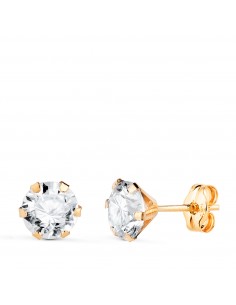 18K PENDIENTES ORO AMARILLO 6 GARRAS CON CIRCONITA. ANCHO: 6 MM CIERRE PRESION