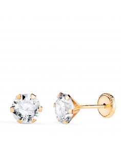 18K PENDIENTES ORO AMARILLO 6 GARRAS CON CIRCONITA. ANCHO: 6 MM CIERRE TUERCA