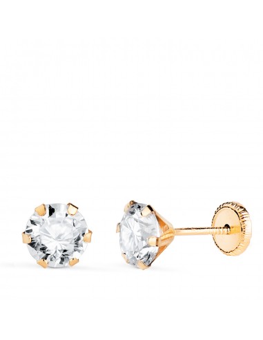 18K PENDIENTES ORO AMARILLO 6 GARRAS CON CIRCONITA. ANCHO: 6 MM CIERRE TUERCA