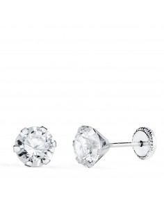 18K PENDIENTES ORO BLANCO 6 GARRAS CON CIRCONITA. ANCHO: 6 MM CIERRE TUERCA