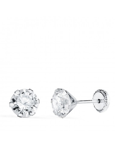 18K PENDIENTES ORO BLANCO 6 GARRAS CON CIRCONITA. ANCHO: 6 MM CIERRE TUERCA
