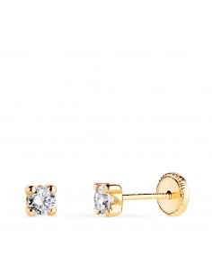18K PENDIENTES ORO AMARILLO CIRCONITA 3MM CON 4 GARRAS. ANCHO: 3 5 MM. CIERRE TUERCA