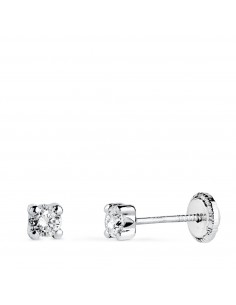18K PENDIENTES ORO BLANCO CIRCONITA 3MM CON 4 GARRAS. ANCHO: 3 5 MM. CIERRE TUERCA
