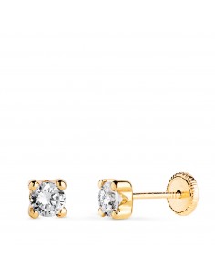 18K PENDIENTES ORO AMARILLO CIRCONITA 4MM CON 4 GARRAS. ANCHO: 4 5 MM. CIERRE TUERCA