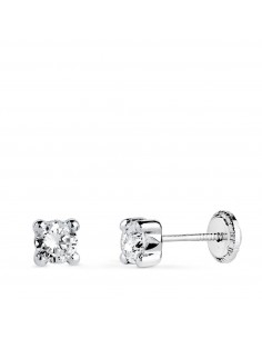 18K PENDIENTES ORO BLANCO CIRCONITA 4MM CON 4 GARRAS. ANCHO: 4 5 MM. CIERRE TUERCA