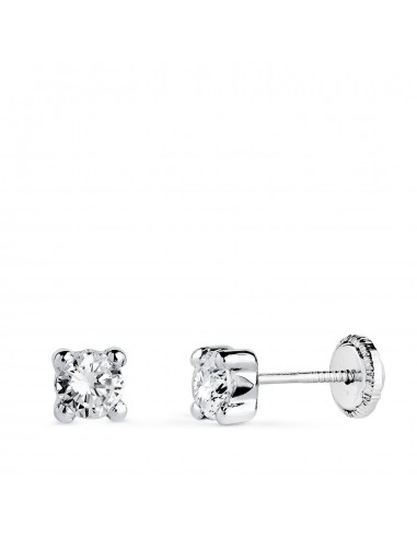 18K PENDIENTES ORO BLANCO CIRCONITA 4MM CON 4 GARRAS. ANCHO: 4 5 MM. CIERRE TUERCA