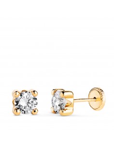 18K PENDIENTES ORO AMARILLO CIRCONITA 5MM CON 4 GARRAS. ANCHO: 5 5 MM. CIERRE TUERCA