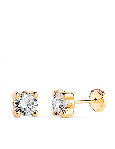 18K PENDIENTES ORO AMARILLO CIRCONITA 5MM CON 4 GARRAS. ANCHO: 5 5 MM. CIERRE TUERCA