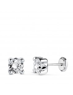 18K PENDIENTES ORO BLANCO CIRCONITA 5MM CON 4 GARRAS. ANCHO: 5 5 MM. CIERRE TUERCA