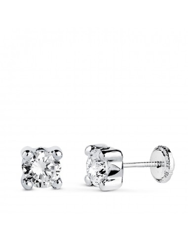 18K PENDIENTES ORO BLANCO CIRCONITA 5MM CON 4 GARRAS. ANCHO: 5 5 MM. CIERRE TUERCA