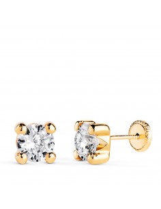 18K PENDIENTES ORO AMARILLO CIRCONITA 6MM CON 4 GARRAS. ANCHO: 6 5 MM. CIERRE TUERCA