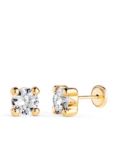 18K PENDIENTES ORO AMARILLO CIRCONITA 6MM CON 4 GARRAS. ANCHO: 6 5 MM. CIERRE TUERCA