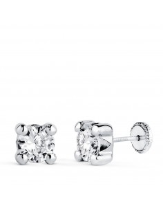 18K PENDIENTES ORO BLANCO CIRCONITA 6MM CON 4 GARRAS. ANCHO: 6 5 MM. CIERRE TUERCA